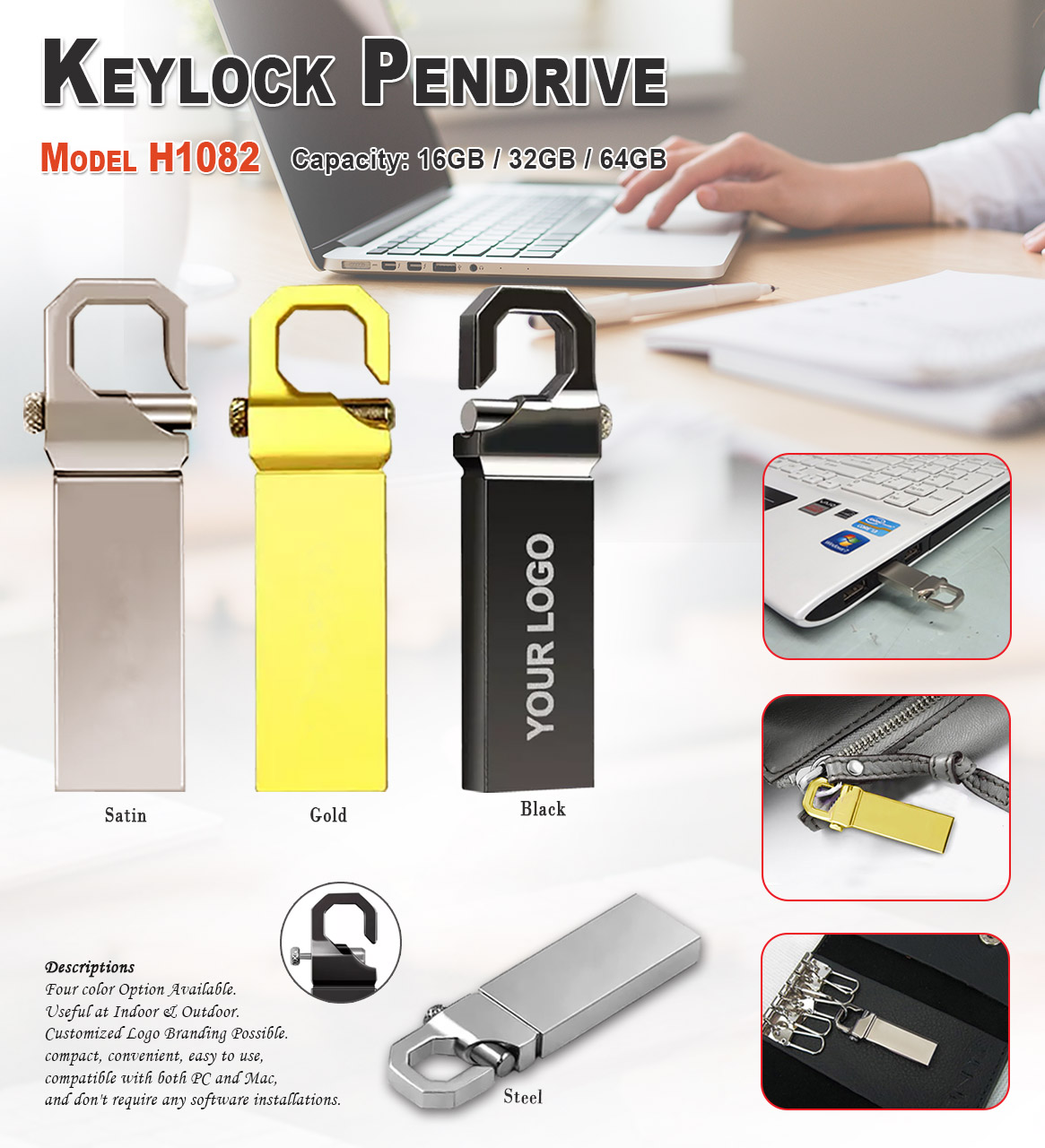 Key lock pen drive