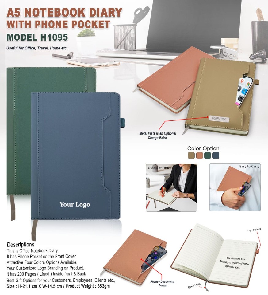 A5 Notebook Diary with Phone Pocket