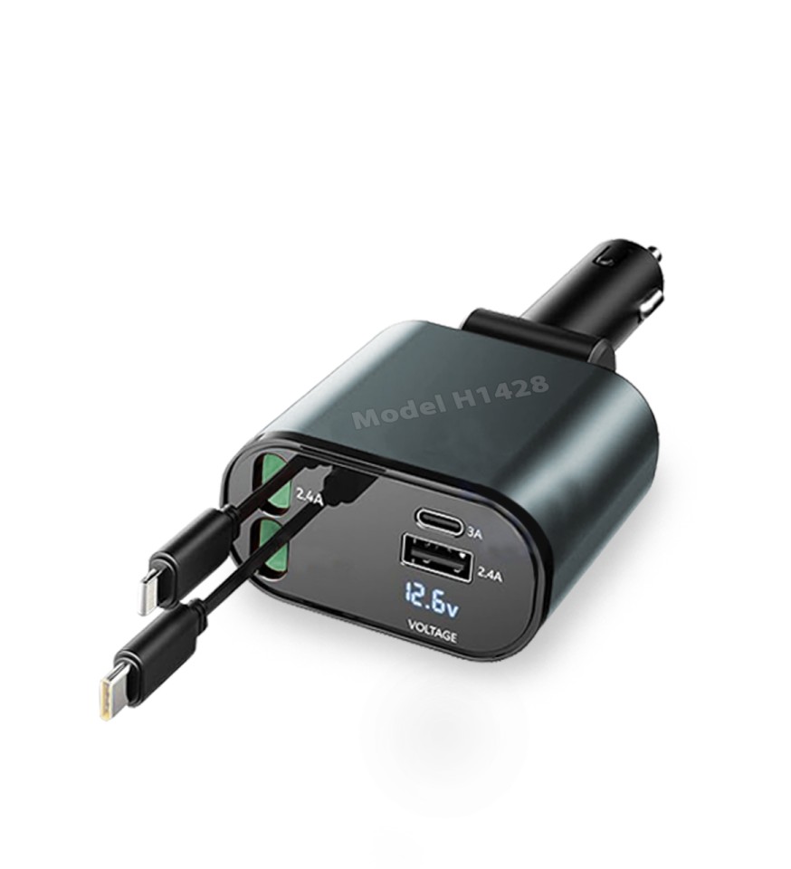 4 in 1 Fast Car Charger with Retractable Cable