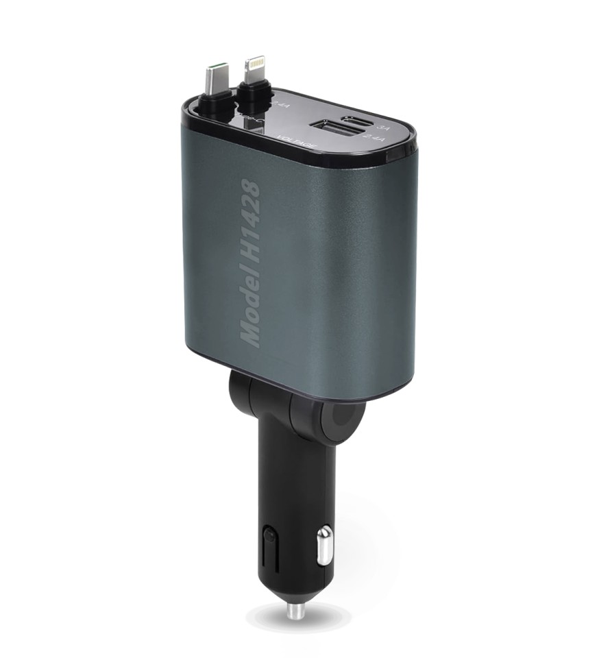 4 in 1 Fast Car Charger with Retractable Cable