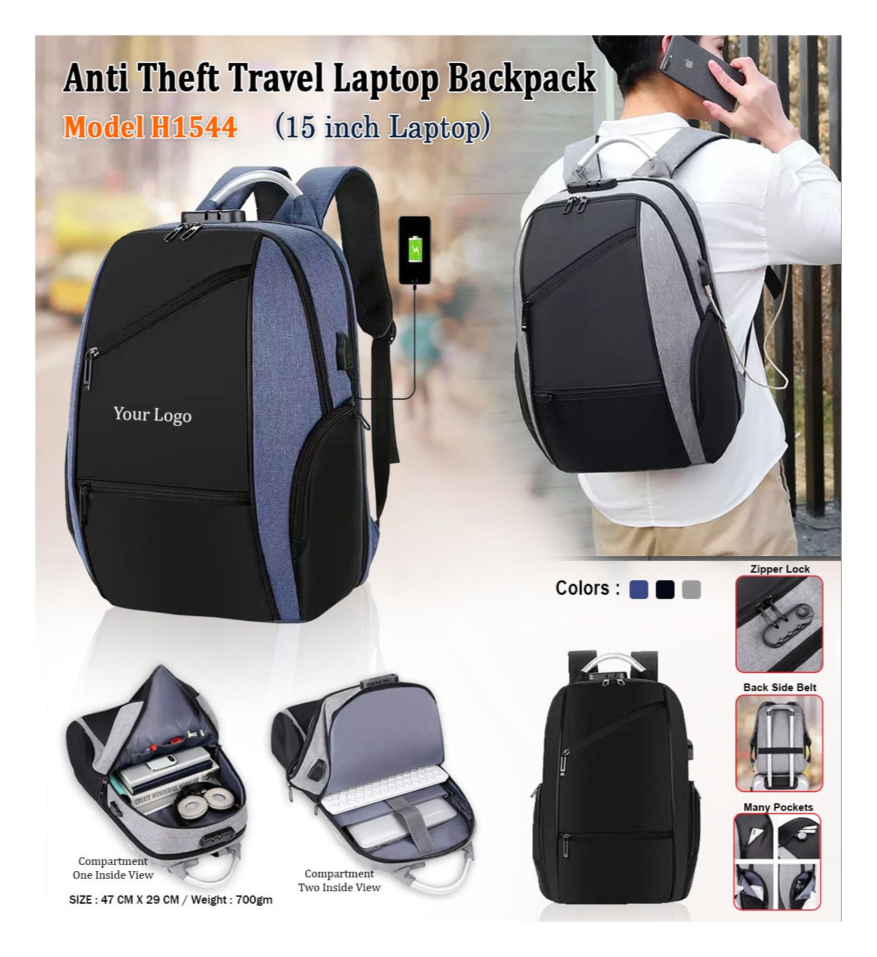 Anti Theft Laptop Backpack